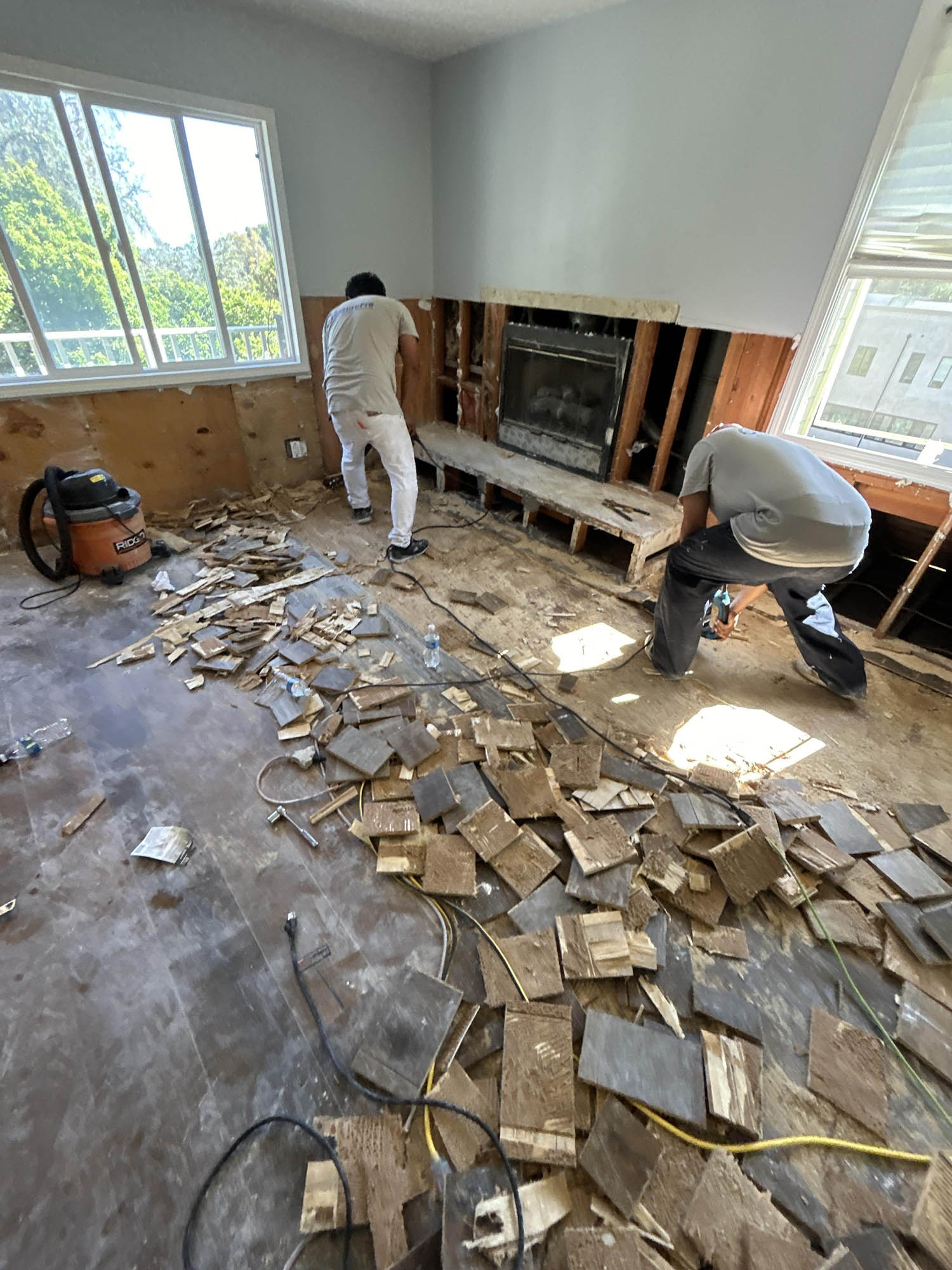 Water Damage Mitigation Progress of Drywall and Flooring Removal